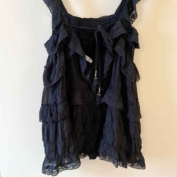 Free People Tiered and True Black Ruffled Romper Size Medium - Picture 9 of 14